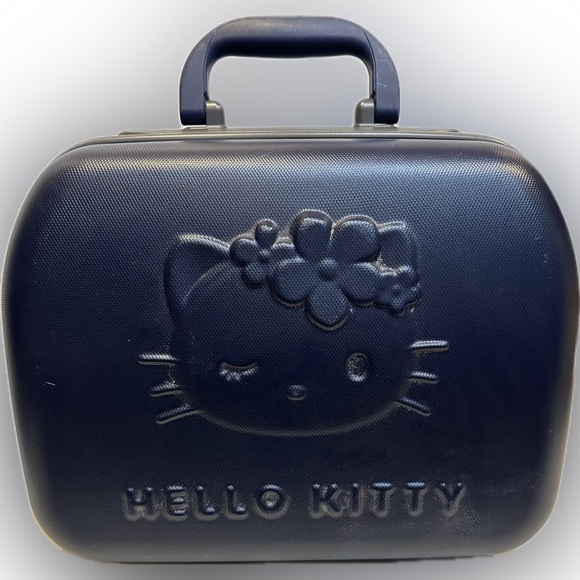 VTG RARE 2001 NAVY HELLO KITTY SANRIO HARD SHELL TRAVEL BAG SUITCASE LUGGAGE 15” - Picture 1 of 15